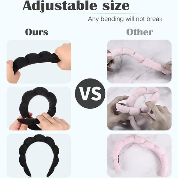 Ztomine Spa Headbands - Set of 2 Terry Cloth Facial Headbands Black - Picture 4 of 7